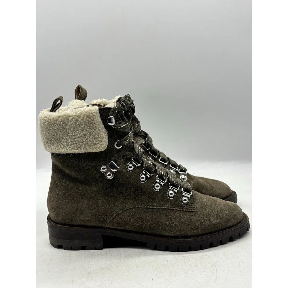 Rebecca Minkoff Jaylin Olive Green Combat Boots Leather Fur Lined Women’s Sz 6 M
